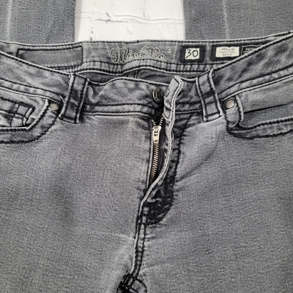Miss Me Mid Rise Skinny Stretchy Gray Black Jeans 30 - Picture 8 of 15